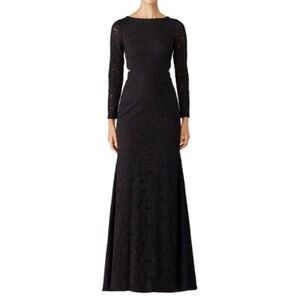 NWT $895 Monique  Lhuillier Black Floral Shadow Gown Size 10